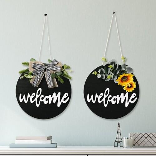New American Country Wooden Welcome House Sunflower Bowknot Decoration Garland Door Decoration Welcome