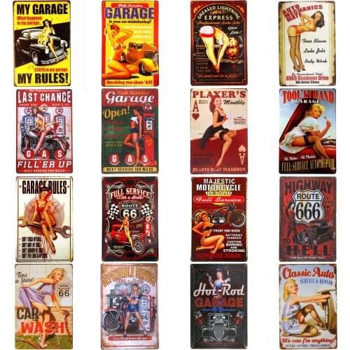 Full service pin up gir lVintage Gas Oil Retro Tin sign art Poster Hanging Plates