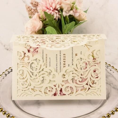 50pcs wedding invitation cards marriage Blush pink White Ivory Black laser cut invite birthday party personalize Free Shipping