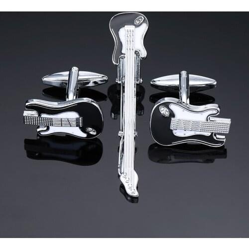 Luxury high quality Guitar Pattern Cufflinks Tie Clip Set Mens Accessories Fashion Cuff links Business Gift Brand Jewelry