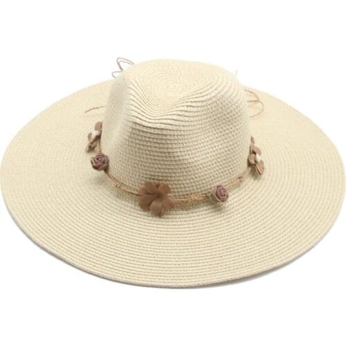 Women hats summer straw paper big brim 11cm flower elegant sun hats sun protection belt khaki black white outdoor beach sun hats