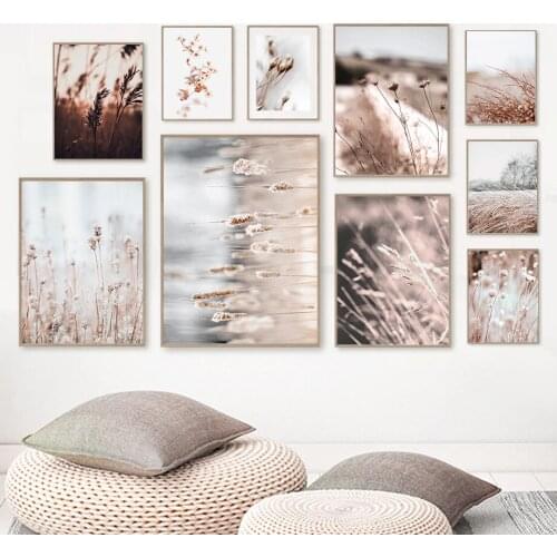 Nordic Modern Pastoral Scenery Picture Grass Flower Plant Poster Landscape Wall Art Canvas Painting Print for Living Room Design