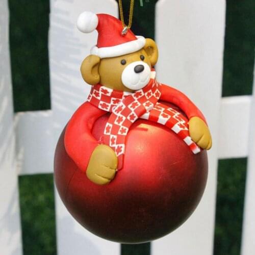 Christmas Tree Ornaments Elk Bear Soft Ceramic Ball Hanging Xmas Pendant Cartoon Santa Claus Snowman Ball Home Christmas Decor