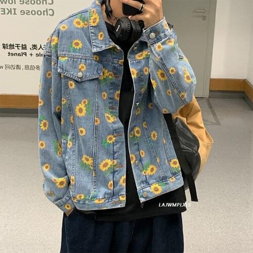 Spring Autumn Korean Flower Denim Jacket For Couples Fashion Casual Retro Denim Jackets Women Streetwear Hip-hop Bomber Jacket
