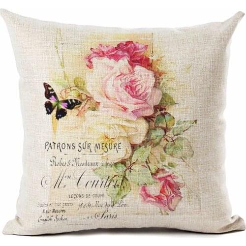 Vintage Style Butterfly Printing Home Decoration Cushion Cover Cotton Linen Throw Pillow case Square Printed Covers
