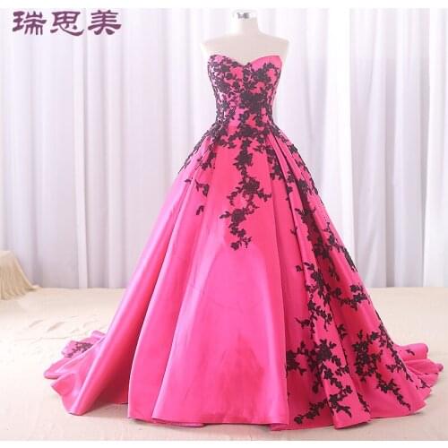 Hot pink matte stain black flower embroidery court ball gown medieval dress Renaissance queen Victorian ball gown Belle Ball
