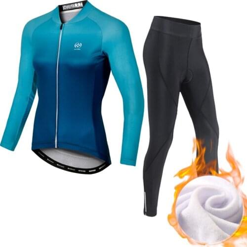 YOCENE Outdoor Riding MTB Clothing Bib Pants Women Fleece Printing Bike Set
