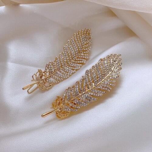 Womens Vintage Style Leaf pearl crystal Hair Clip Pin Claw Leaves Hairpin Barrette Accessory Hairpin Hair Claws Accessories