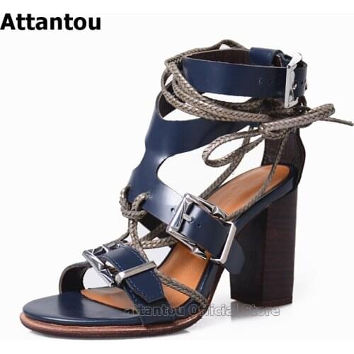 Royal Blue Orange Women Gladiator High Heels Sandals Patent Leather Ankle Lace Up Straps Summer Ladies Shoes Buckle Zapatos Muje