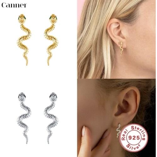 Canner 925 Sterling Silver Punk Snake Earrings Rock Drop Hanging Pendant Huggie Earrings For Women Fine Jewelry pendientes W4