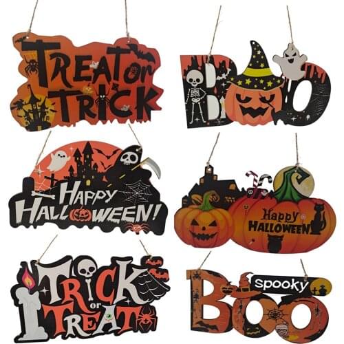 1PC Halloween Wood Hanging Ornaments TRICK OR TREAT Pumpkin Ghost Wooden Pendants Party Door DIY Decoration Home Supplies