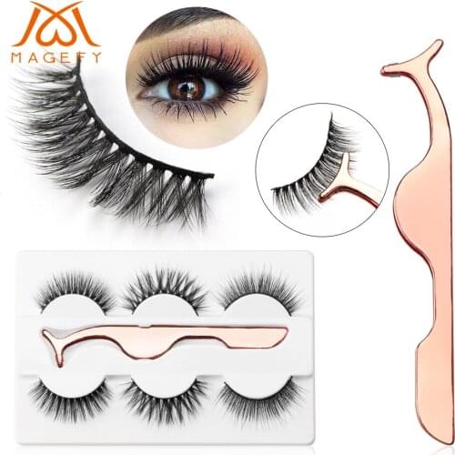 3 pairs natural false eyelashes fake lashes long makeup 3d mink lashes eyelash extension mink eyelashes tweezer for beauty