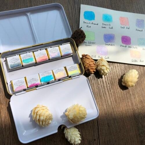 Custom Order Half Pan DIY Watercolors Handmadewatercolors 10 color Metallic Aquarelle Elf Pink Watercolorpainting Watercolorart