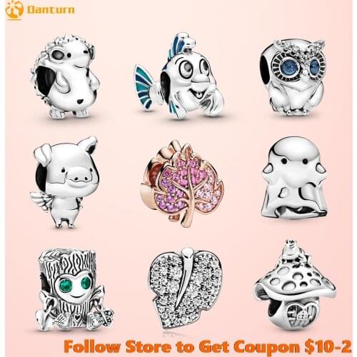 Authentic 925 Silver Bead The Little Mermaid Sparkling Pave Leaf Owl Charms fit Original Pandora Bracelets Women DIY Jewelry