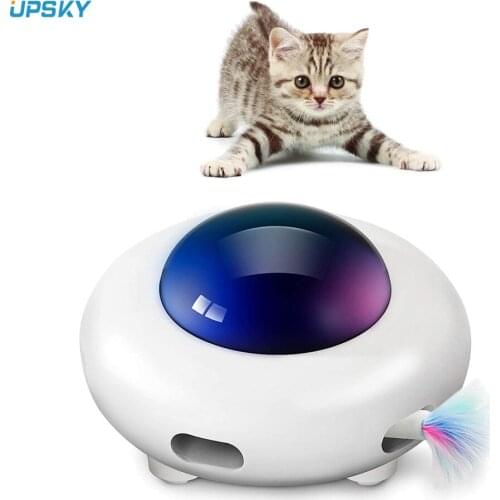 Automatic Cat Toy Smart UFO Turntable Electric Rotating Feather Toys Pet Steering Interactive Trainning Cat Stick