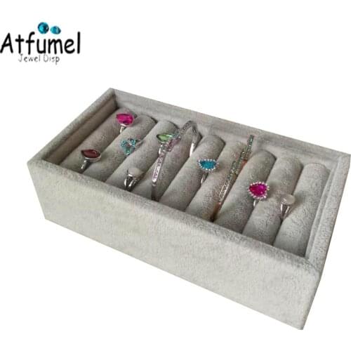 Velvet 8 Slot Ring Jewelry Display Organizer Holder Black Grey Rose Red Jade Bangle Cufflinks Storage Showcase Stand Tray