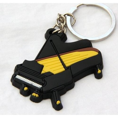FREE SHIPPING BY DHL 100pcs/lot New Silicone Mini Black Piano Shaped Keychains Music Instrument Keyrings for Gifts