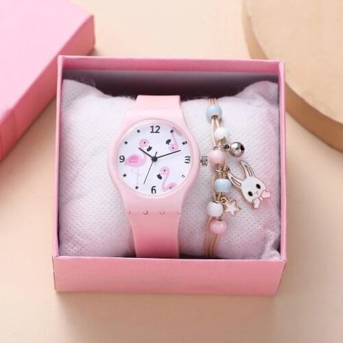 New Silicone Candy Color Student Watches Girls Clock Fashion Flamingo Childrens Watches Wristwatch Cartoon Kids Quartz Watch