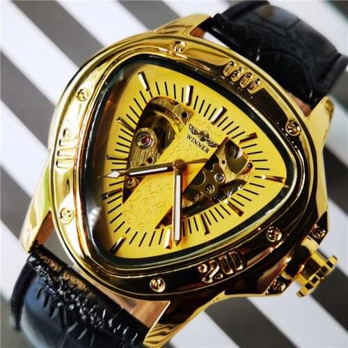Winner Luxury Unique Triangle Dial Design Luminous Hands Sport Clock Male Automatic Mechanical Watches For Men Relogio Masculino
