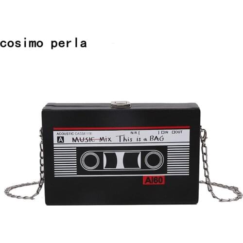 INS Cassette Tape Shaped Mini Bag Fashion Chains Crossbody Bags for Women Personality Party Purses PU Leather Box Handbags