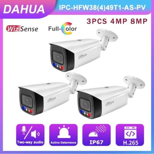 Dahua IPC-HFW3849T1-AS-PV 8MP POE Surveillance IP Camera Outdoor 4K Full-Color WizSense Active Deterrence Built-in Mic and Alarm