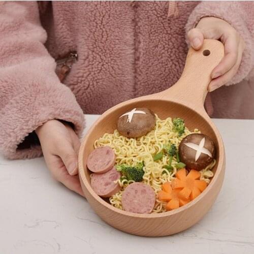 Wooden Salad Bowl Large Round Wood Salad Soup Dining Bowl With Handle For Home Kitchen Utensils Set Natural Handmade