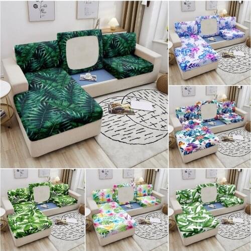 Green Leaves Elastic Sofa Covers for Living Room Tropical Plant Furniture Corner Slipcovers Elasticated Sofa Couch Cushion Cover