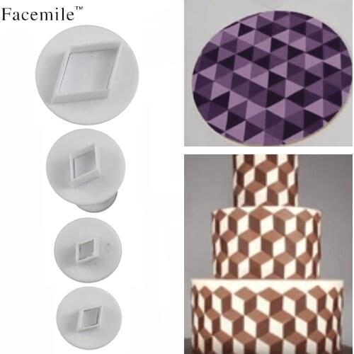 Facemile 4pcs/set Cookie Biscuit Embosser Cutter Mold Icing Embossing Tools Geometry Cake Plunger Fondant Decorating Gift