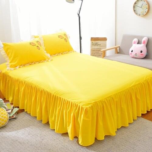 Cilected INS Princess Style Cotton Bed Skirt Pillowcase Solid Color Ruffled Dustproof Bedspread Non-Slip Bed Linen Home Decor