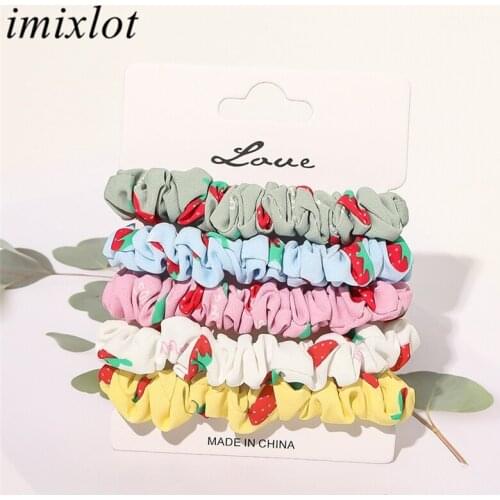 Imixlot 5pcs Simple Fashion Fabric Hair Rope Elastic Hair Rings Scrunchies Women Girls Sweet Cute Ponytail Holder Headdress