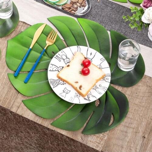 Artificial Palm Table Placemat Coaster Fake Leaves Tea Table Mat Hawaii Tropical Party Wedding Table Decoration