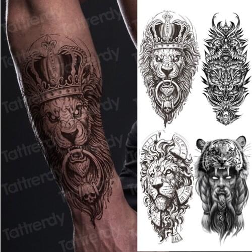 Lion king tiger skull sleeve tattoo designs for men boy animal tattoo designs sexy 3D black water tatoo armband wrist body art