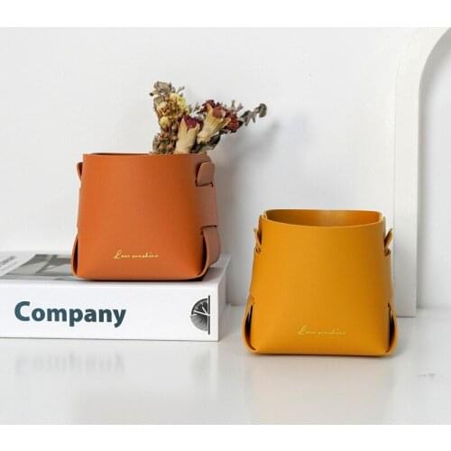 Leather Porch Key Storage Box Folding Desktop Cosmetic Organizer Jewelry Brush Ins Storage Stationery Sundries Storage Basket