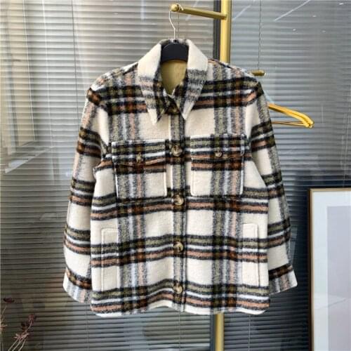 New 2019 Autumn winter womens plaid jackets Chic women loose coat A878