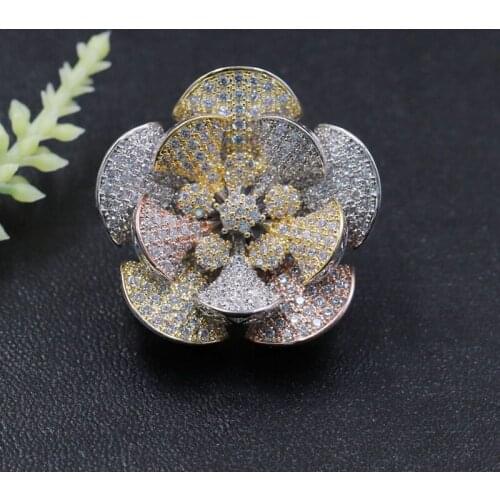 Vanifin Fashion Jewelry Distinctive Exquisite Lovely Flower Micro Paved Sandblast Brooch Pin for Engagement Luxury Bridal Gift