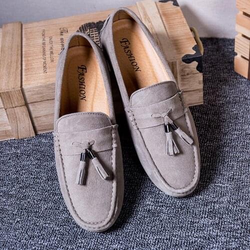 EMOSEWA Luxury Brand Fashion Soft Moccasins Men Loafers High Quality Genuine Leather Shoes Mens Flats Suede Driving Shoes Khaki