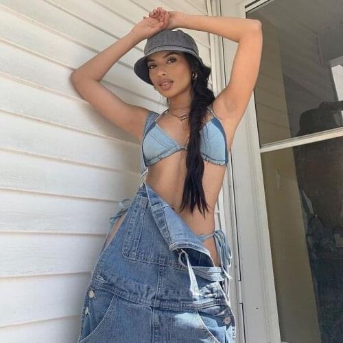 2021 New Ladies Summer Sexy Bikini Sub System with Swimsuit Two-Piece Denim Beach Swimwear Women