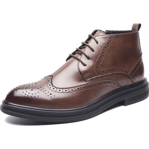 NEW Men Boots Leather Boots Large Size Men Casual Boots Lace-Up Bullock Boots Men Black Spring/Autumn Shoes H255