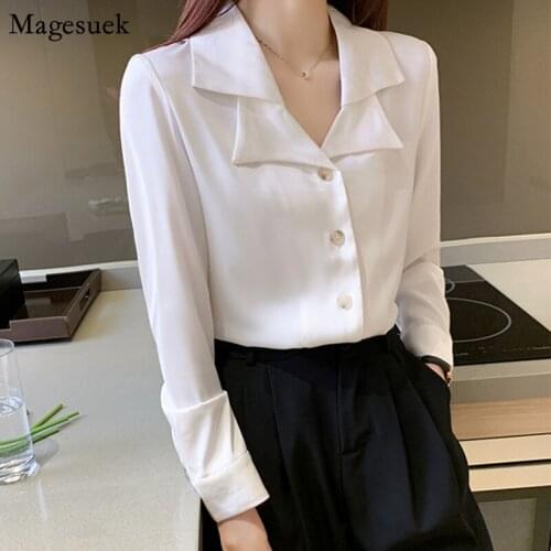 Autumn Korean Long Sleeve White Shirt Women Top Slim Cardigan Plus Size Blouse Women 2021 Loose Satin Women Blouses Blusas 11343