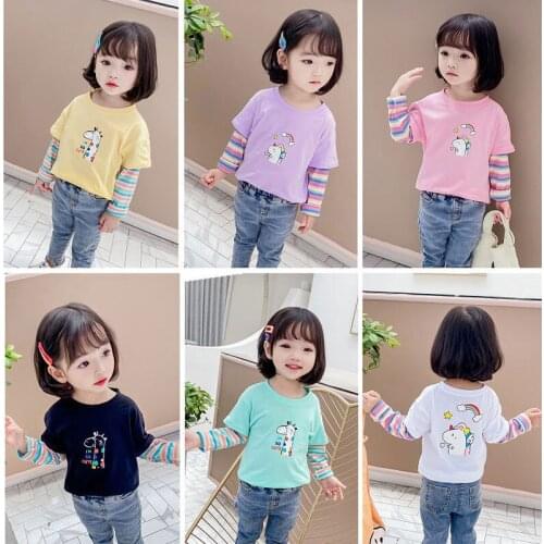 2-6T Unisex Unicorn Deer T-shirts Boy Girl Long Sleeve O-neck Cotton Childrens Clothing Toddler girl shirts baby tees Tops