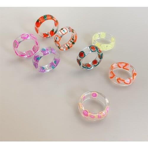 Girl New Cute Ring Women Novelty Fashion Fruits Acrylic Resin S ummer Personality Transparent Jewelry Party Gift