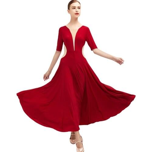 Modern Dance Dress Half Sleeves Ballroom Dancing Performance Costumes Women Tango Dance Rumba Dresses Viennese Waltz Dress