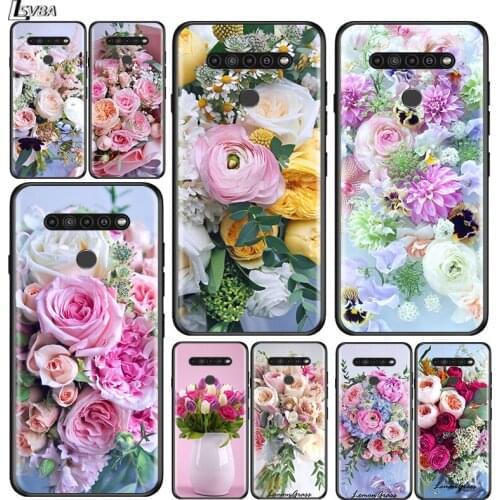 Rose Flower for LG G8 G8S G8X V30 V35 V40 V50 V60 ThinQ Q60 K40 K50 K51 K61 K71 K92 K62 Soft Black Phone Case