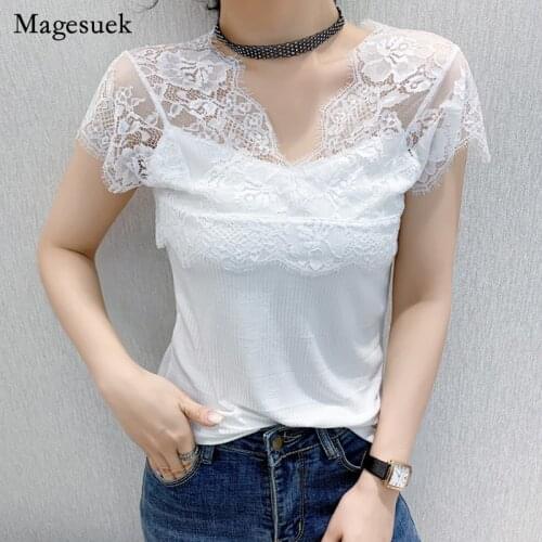Sexy V-neck Embroidery Lace Shirt 2021 Spring and Summer Sleeveless Womens Shirts Hollow Out Slim Wild Fashion Solid Vest 9893