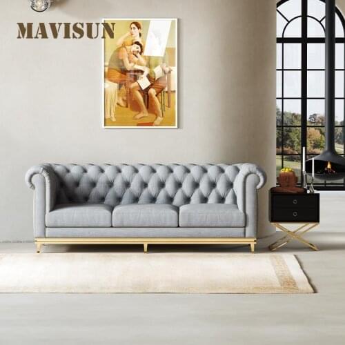 Nordic Office Home Living Room Bedroom Furniture Upholstered Chesterfield Sofa ArmChair In High Quality Grey Fabric Sofa Set