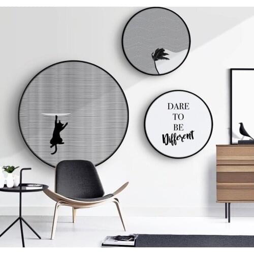 YL Modern Simple Nordic Style Ins Decorative Painting Black and White Mural Creative round Dining Room Wall Hanging Painting