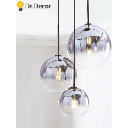 Modern Glass Ball LED Pendant Lights Lighting Silver Gold Pendant Lamp Hanglamp Kitchen Hanging Lamps bedroom Decor Luminaria