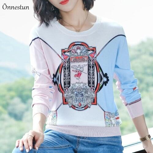 Print Sweater Women Casual Autumn Spring Fashion Womens Clothing Long Sleeve Pullover Knitted Pull Femme Womens Sweaters