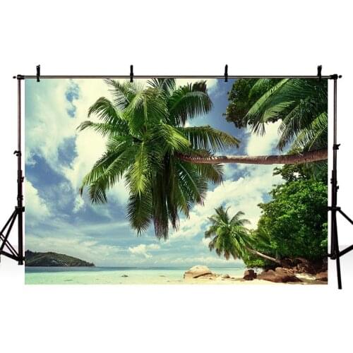 DAWNKNOW Seascape Vinyl Photography Background For Coconut Tree Blue Sky Photo Shoot Backdrdop For Wedding Photo Studio lv1840