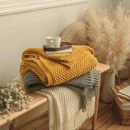 Rouge Blanket Cover Blanket Leisure Sofa Bed End Is Blanket Yellow Gray Nordic Modern Simple Weaving Tassel Home Living Room Dec